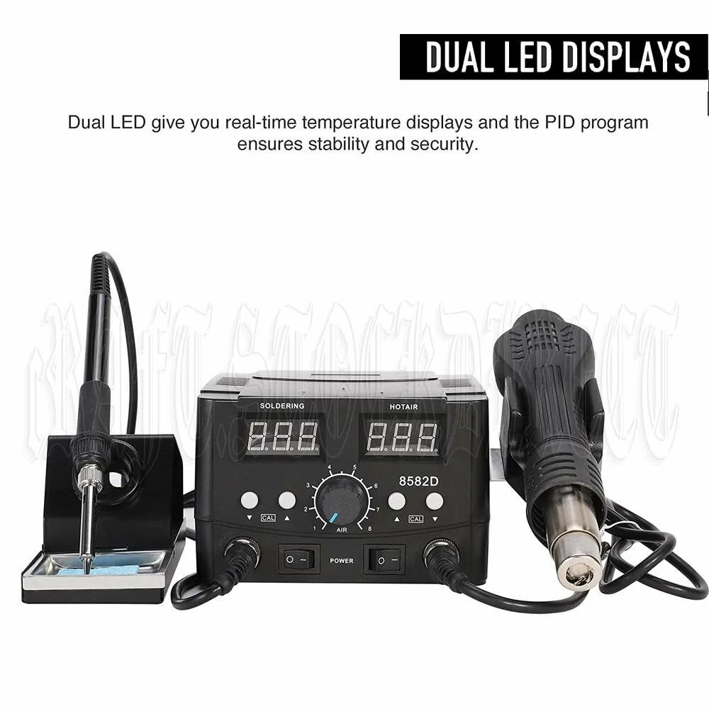 2-in-1 Hot Air and Soldering Iron Station Dual LCD Digital Display for Precision Temperature Control with Automatic Cooling ESD Safe for Sensitive Components Ideal for Heating Shrink Drying Lacquer Removal Viscidity Removal Ice-Out Pre-heating and Glue So — view 3