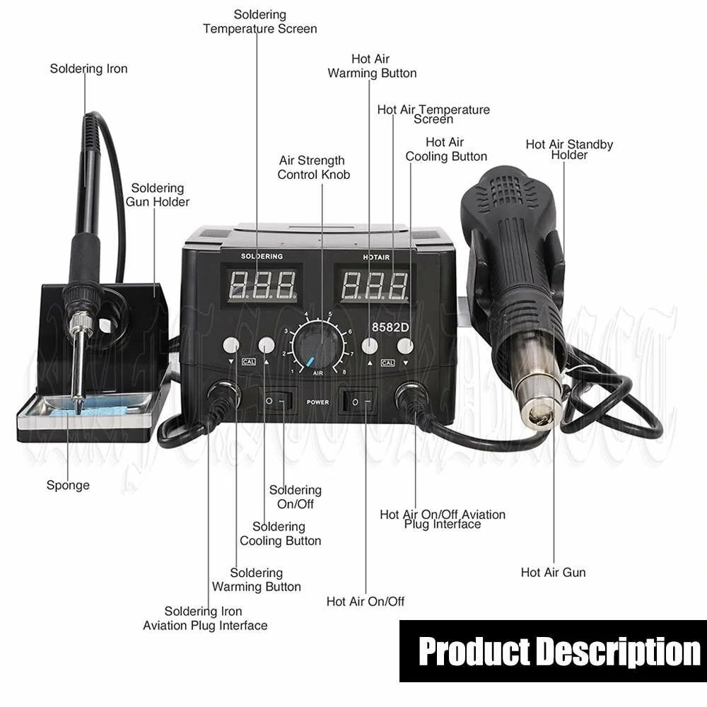2-in-1 Hot Air and Soldering Iron Station Dual LCD Digital Display for Precision Temperature Control with Automatic Cooling ESD Safe for Sensitive Components Ideal for Heating Shrink Drying Lacquer Removal Viscidity Removal Ice-Out Pre-heating and Glue So — view 6