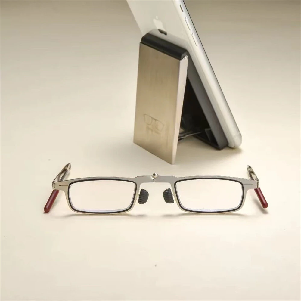 2 in 1 Portable Folding Reading Glasses with Metal Glasses Case Mobile Phone Holder HD Anti-Fatigue Anti-blue Light Presbyopic Glasses — view 10