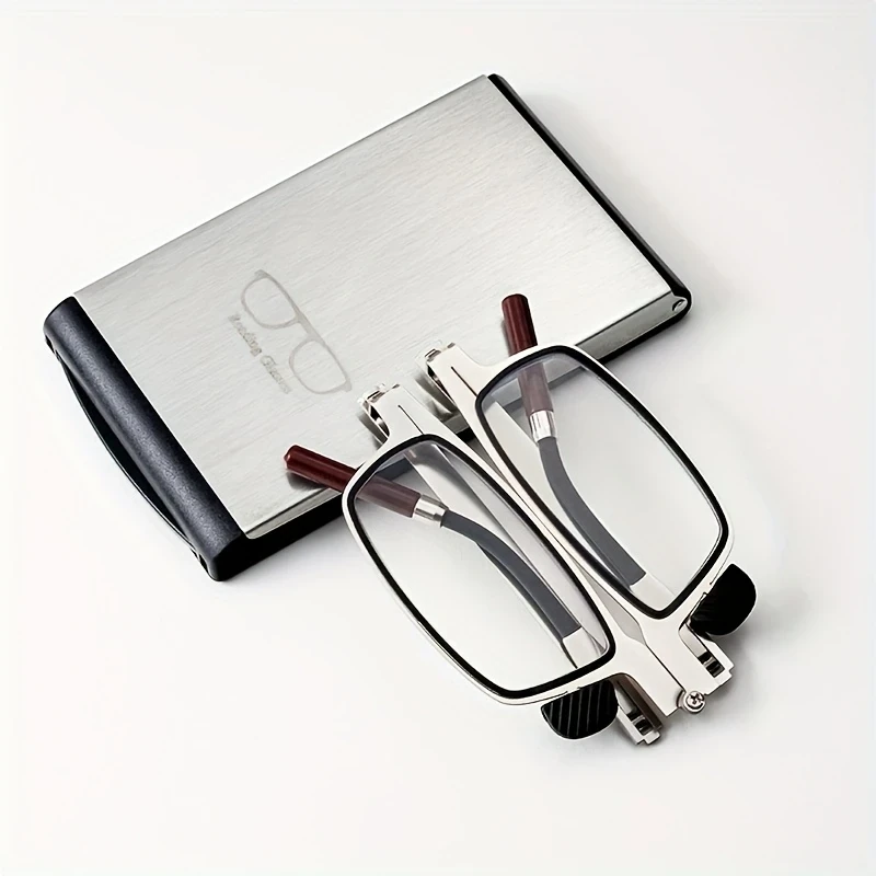 2 in 1 Portable Folding Reading Glasses with Metal Glasses Case Mobile Phone Holder HD Anti-Fatigue Anti-blue Light Presbyopic Glasses — view 2