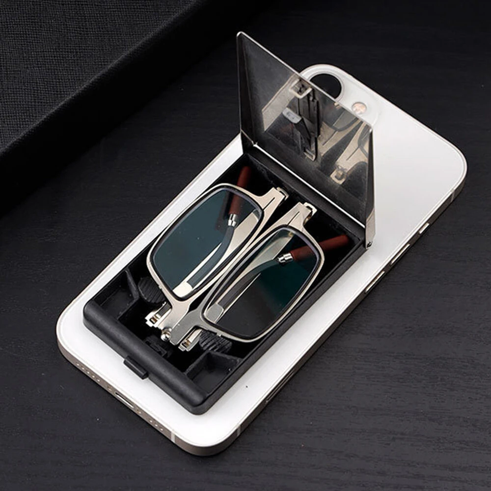 2 in 1 Portable Folding Reading Glasses with Metal Glasses Case Mobile Phone Holder HD Anti-Fatigue Anti-blue Light Presbyopic Glasses — view 4