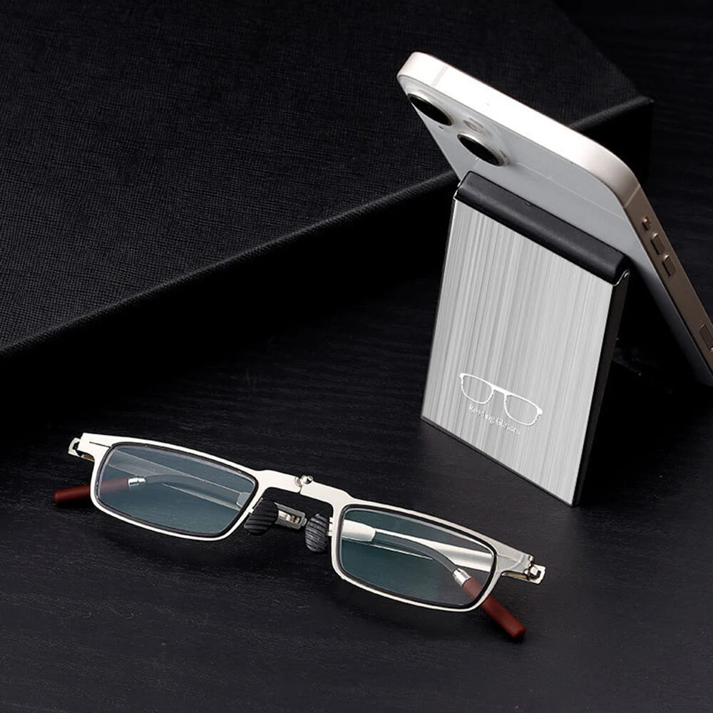 2 in 1 Portable Folding Reading Glasses with Metal Glasses Case Mobile Phone Holder HD Anti-Fatigue Anti-blue Light Presbyopic Glasses — view 7
