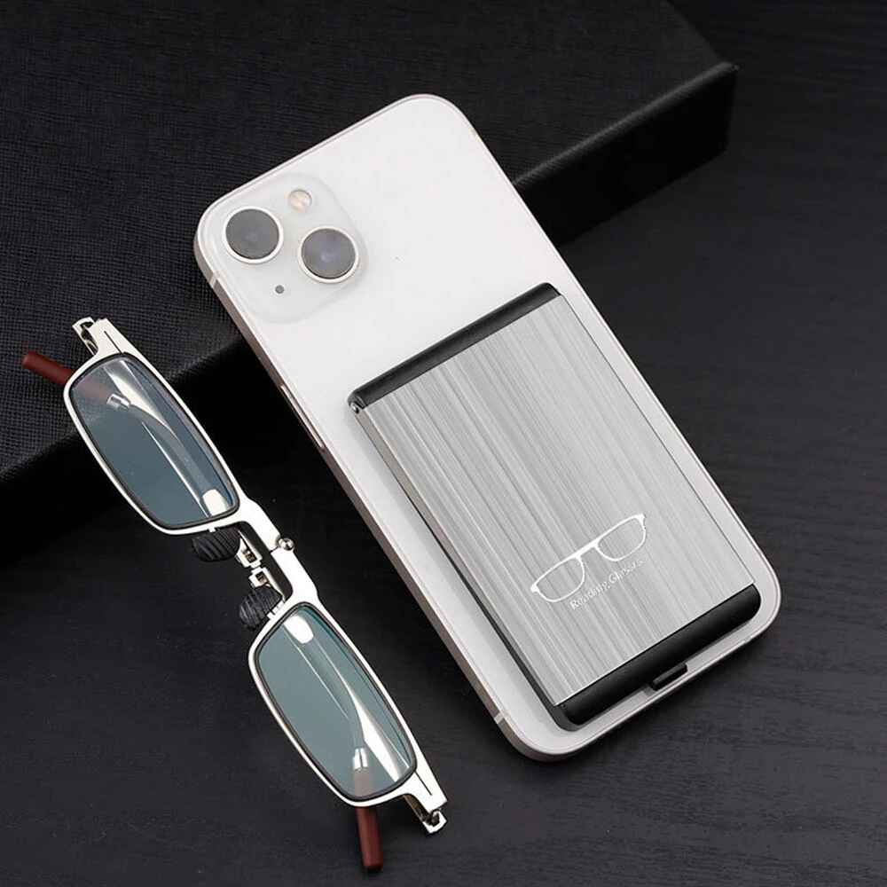 2 in 1 Portable Folding Reading Glasses with Metal Glasses Case Mobile Phone Holder HD Anti-Fatigue Anti-blue Light Presbyopic Glasses — view 8