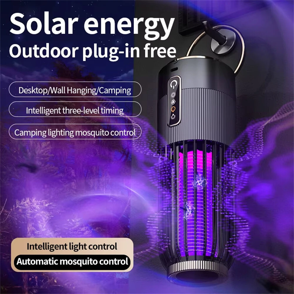 2 in 1 Solar Powered Mosquito Killer Lamp LED Lighting 1200mAh Lithium Battery 2500V High-voltage Efficient Bug Zapper Outdoor Camping Night Light — Pricio