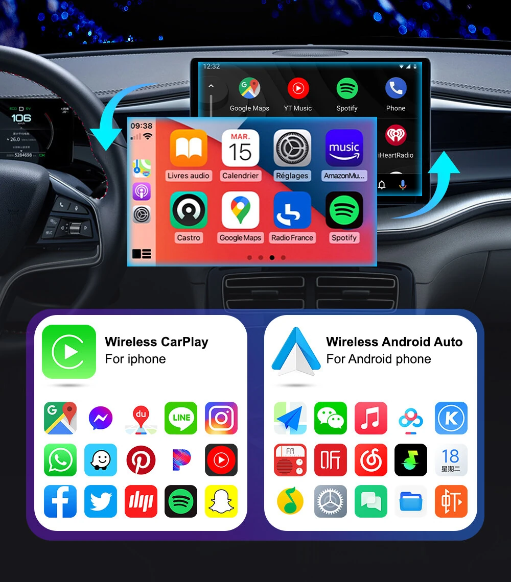 2-in-1 Wireless CarPlay Android Auto Box CP/AA Adapter 5G Wifi & BT 5.0 Support Mobile Phones Vehicles — view 6