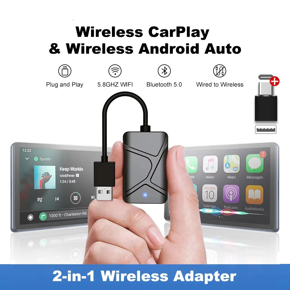 2 in1 CarPlay Wireless Adapter Mini Box CarPlay Android Auto Dongle For Benz for Audi for Mazda for Toyota for VW OEM Car Radio — view 2