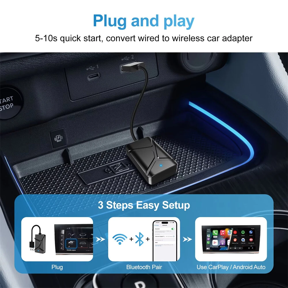 2 in1 CarPlay Wireless Adapter Mini Box CarPlay Android Auto Dongle For Benz for Audi for Mazda for Toyota for VW OEM Car Radio — view 5