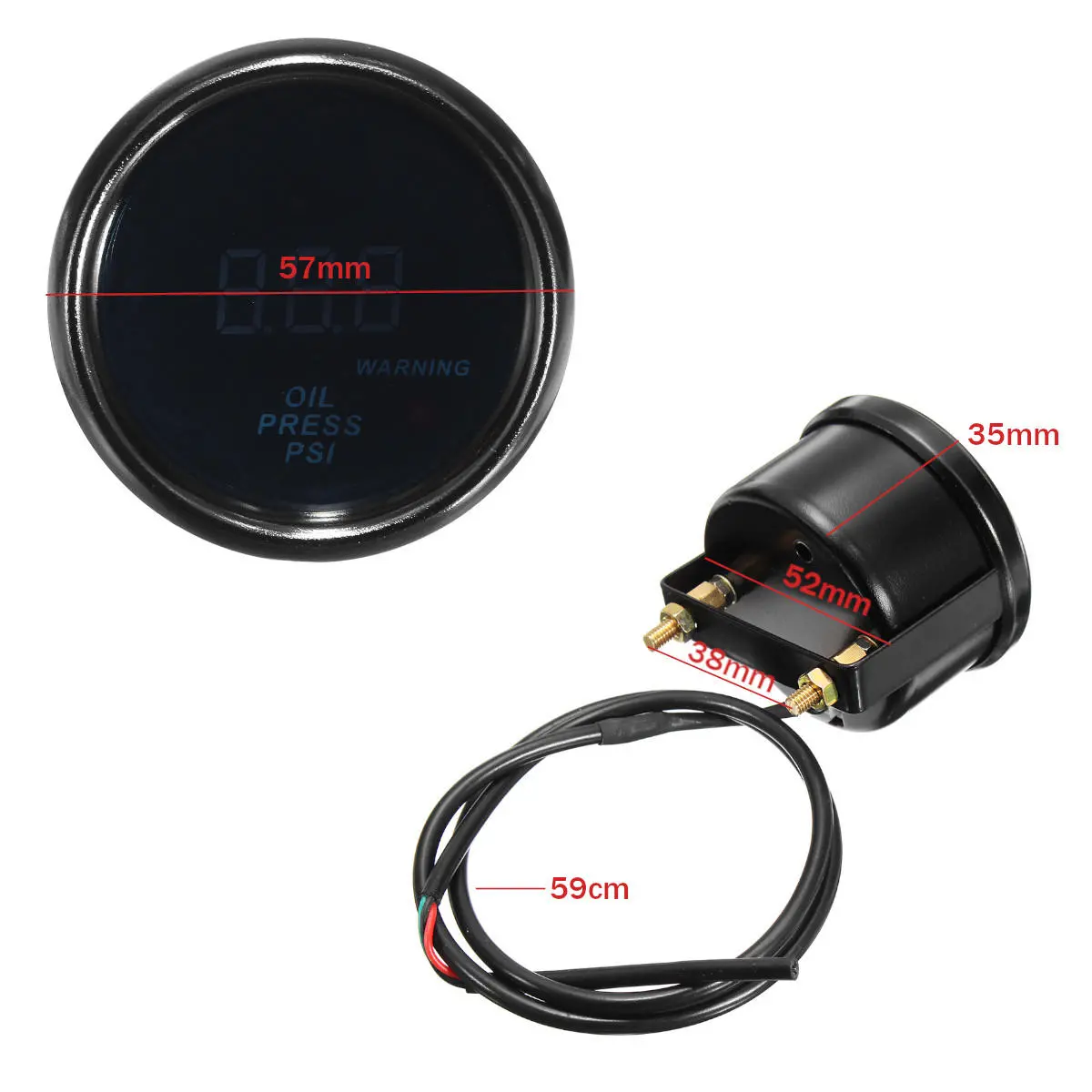 2 Inch 52mm 0-140 PSI Oil Pressure Gauge Digital LED Display Black Face Car Meter — view 6