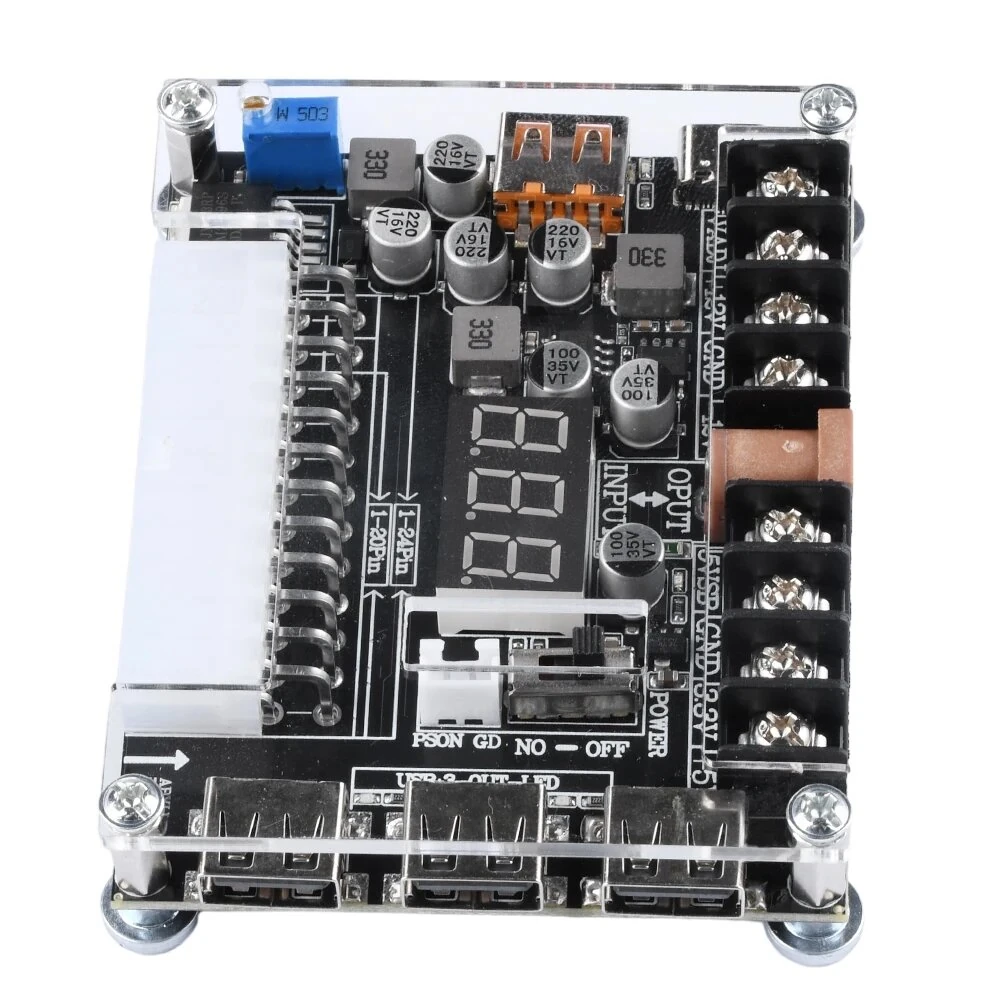 20/24Pin ATX Power Transfer Board Digital Voltage Display Multi-Output 5V-12V USB PD Fast Charging Adjustable Voltage Module with DC Socket for Electronics Testing Multi-Device Charging — view 4