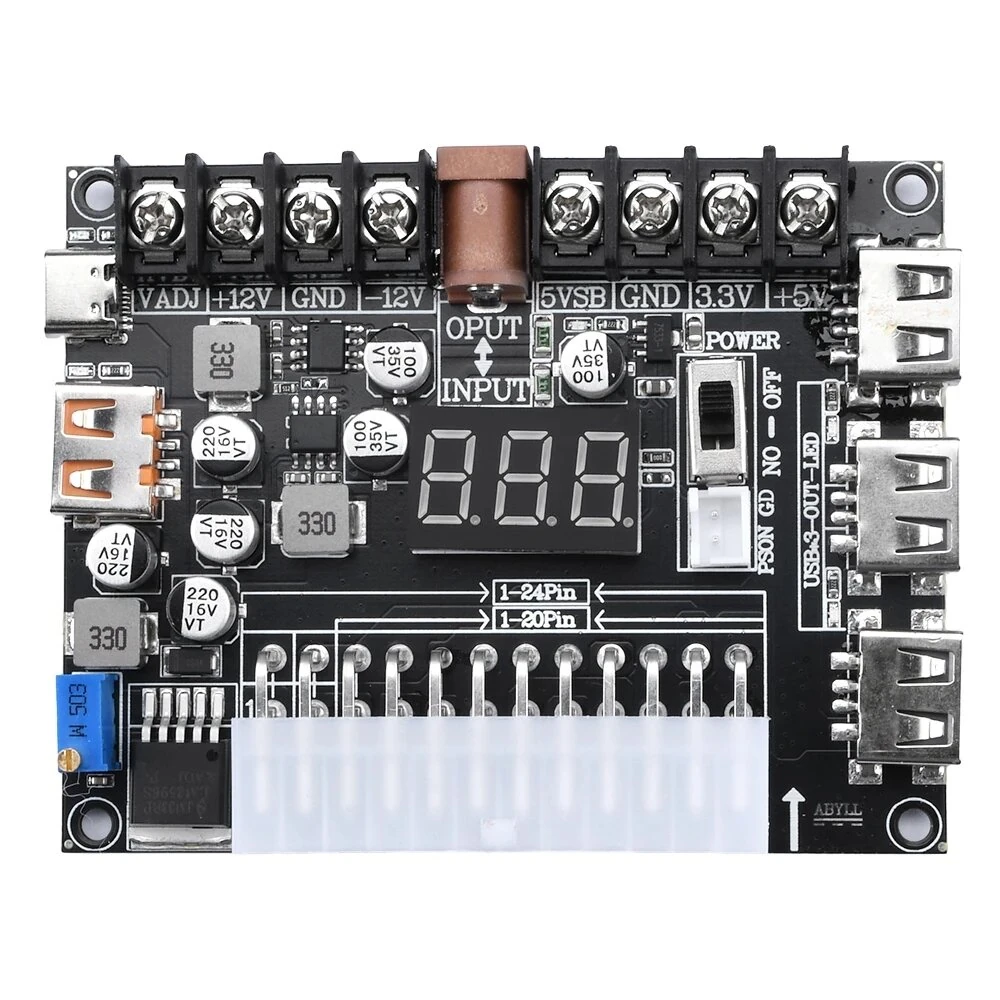 20/24Pin ATX Power Transfer Board Digital Voltage Display Multi-Output 5V-12V USB PD Fast Charging Adjustable Voltage Module with DC Socket for Electronics Testing Multi-Device Charging — view 6