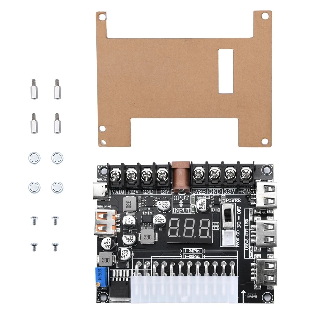 20/24Pin ATX Power Transfer Board Digital Voltage Display Multi-Output 5V-12V USB PD Fast Charging Adjustable Voltage Module with DC Socket for Electronics Testing Multi-Device Charging — view 8