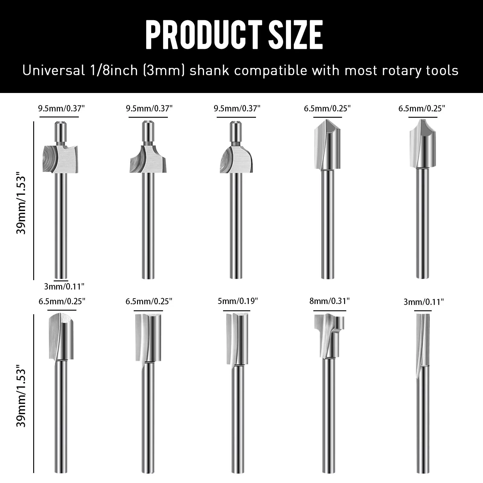 20 Piece HSS Woodworking Rotary File Set Universal 3mm Shank Compatible with Most Rotary Tools for Carving Engraving Shaping Hollowing — view 2