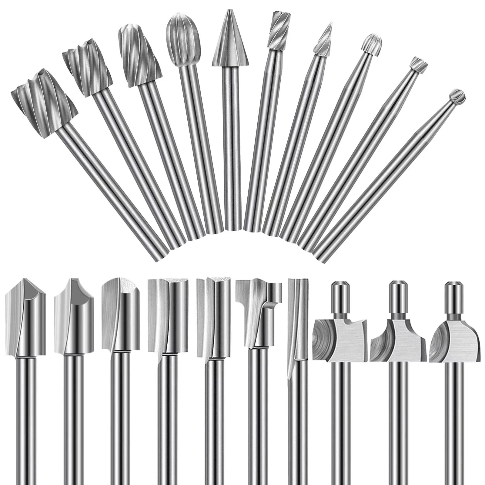 20 Piece HSS Woodworking Rotary File Set Universal 3mm Shank Compatible with Most Rotary Tools for Carving Engraving Shaping Hollowing — view 3
