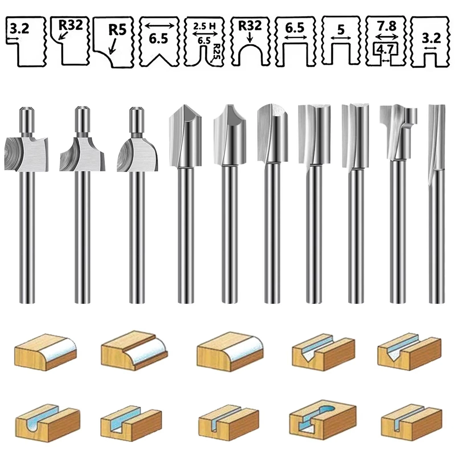20 Piece HSS Woodworking Rotary File Set Universal 3mm Shank Compatible with Most Rotary Tools for Carving Engraving Shaping Hollowing — view 4
