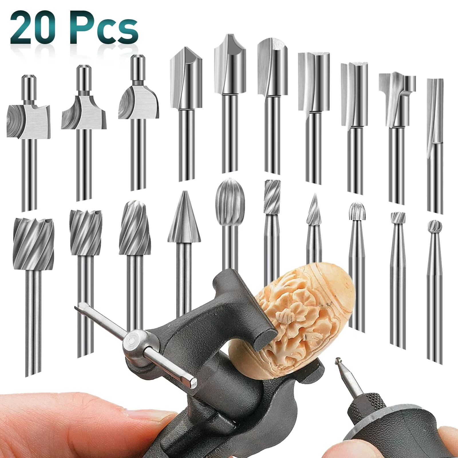 20 Piece HSS Woodworking Rotary File Set Universal 3mm Shank Compatible with Most Rotary Tools for Carving Engraving Shaping Hollowing — view 7