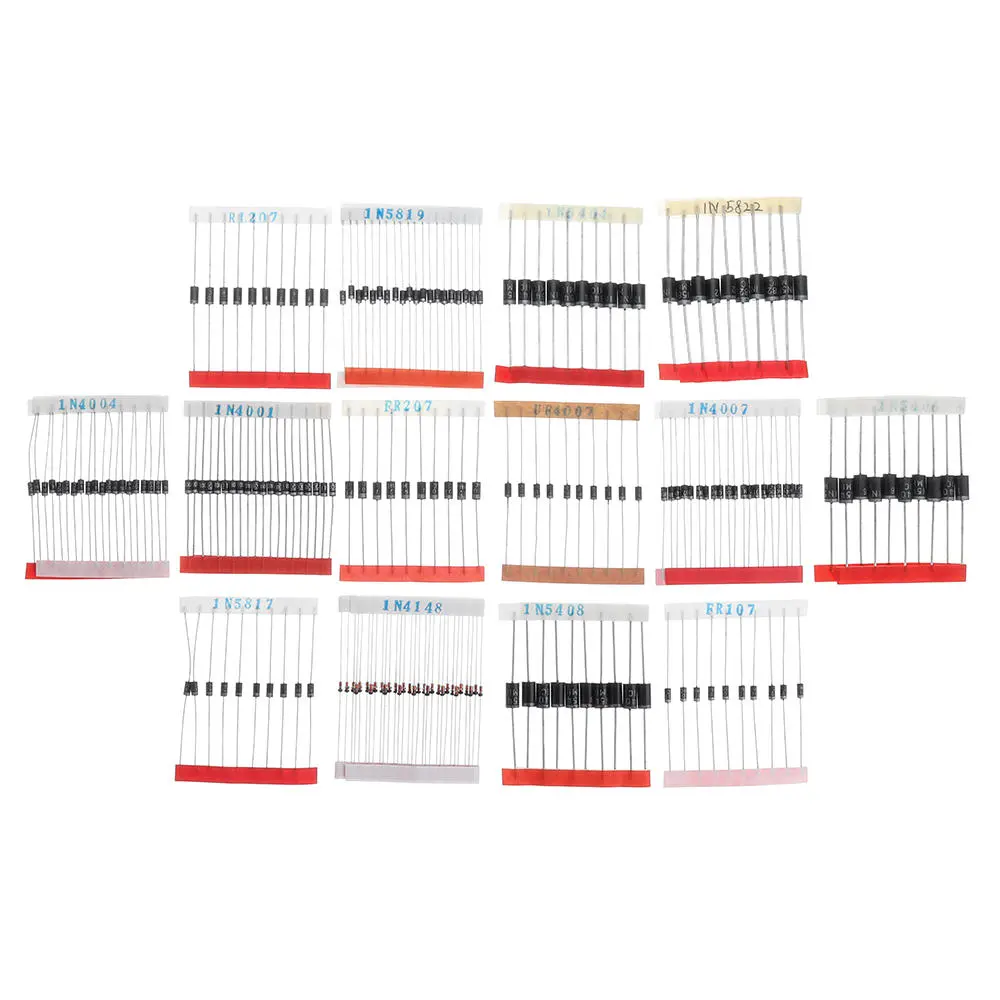 200pcs Fast Switching Schottky Diode Assorted Kit 1N4001 1N4004 1N4007 1N5408 UF4007 FR207 1N5817 1N5819 1N5822 1N4148 RL207 — image 1