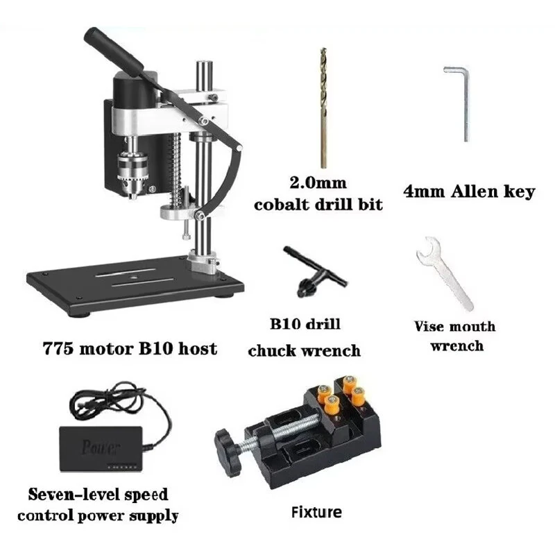 200W 775 DC Motor Desktop Mini Bench Drill EU Plug Adjustable Speed Home Punching Drilling Machine Woodworking Metal Plastic Drilling — view 7