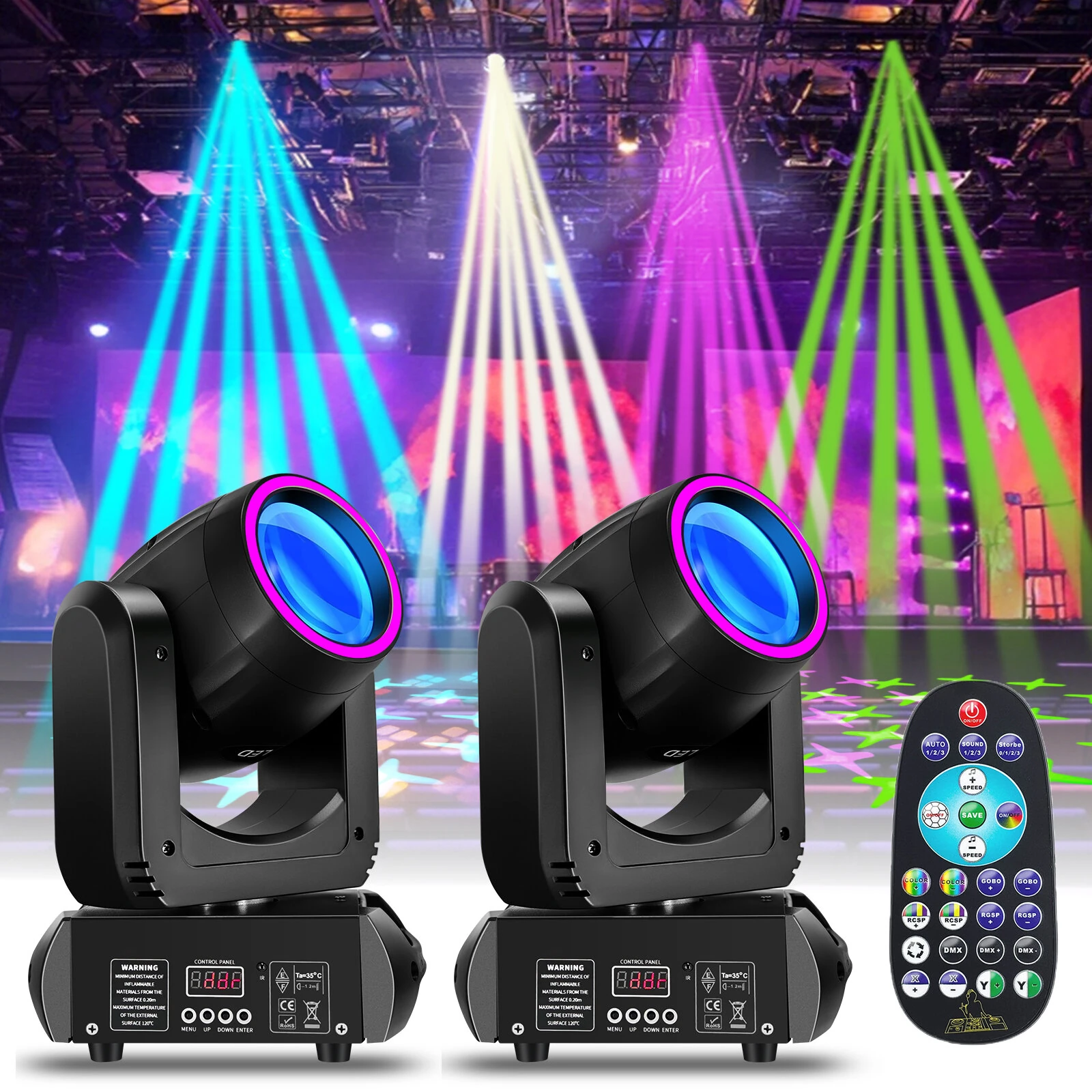 200W Moving Head Beam Pattern Light with Remote Control 13 Gobo 8 Colors DMX 15CH Sound Activated Stage Lighting for Party Club Event — view 3