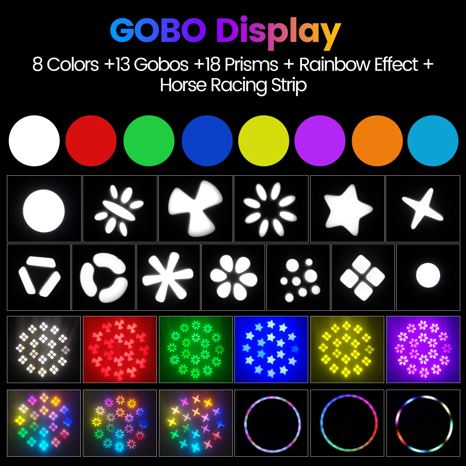 200W Moving Head Beam Pattern Light with Remote Control 13 Gobo 8 Colors DMX 15CH Sound Activated Stage Lighting for Party Club Event — view 4