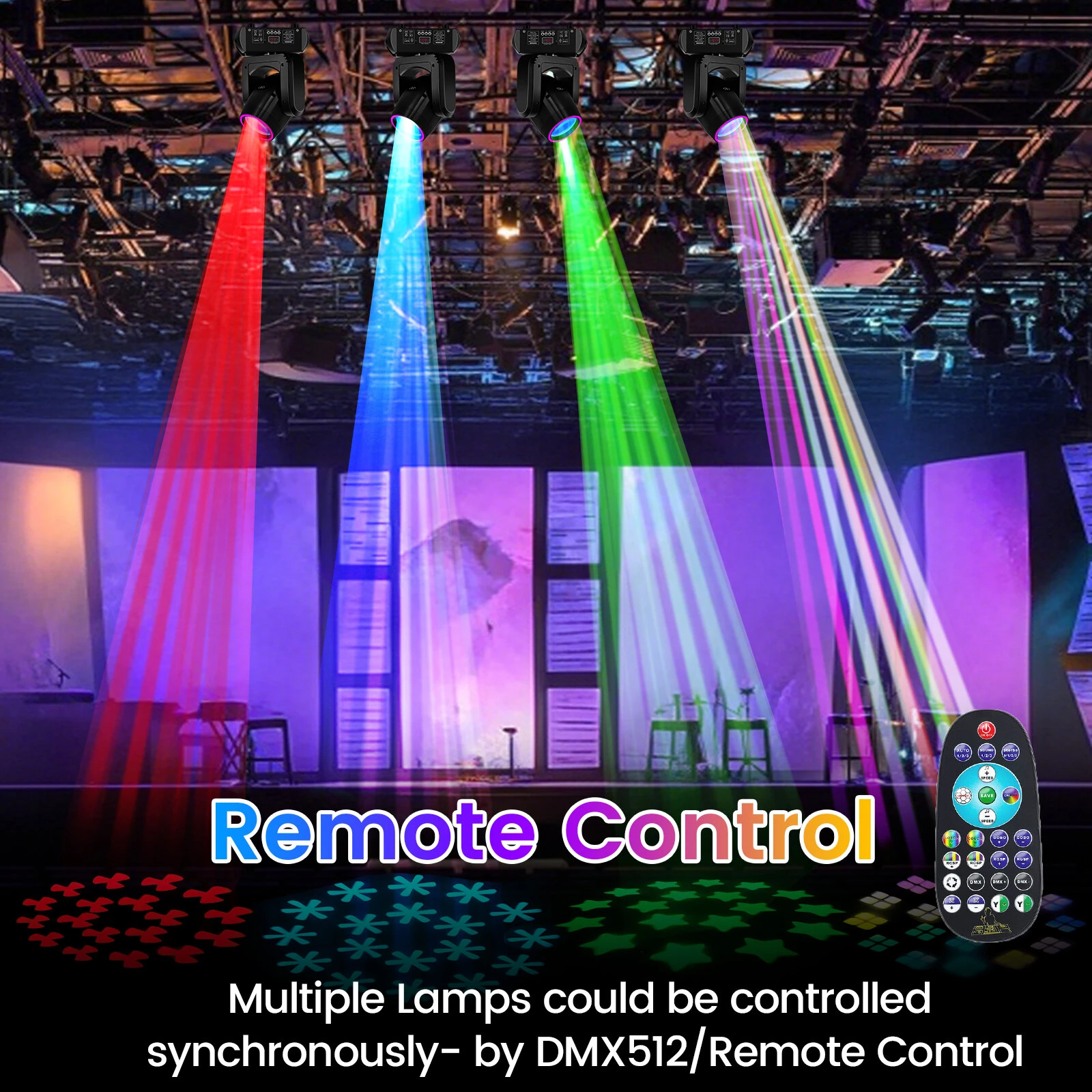 200W Moving Head Beam Pattern Light with Remote Control 13 Gobo 8 Colors DMX 15CH Sound Activated Stage Lighting for Party Club Event — view 7