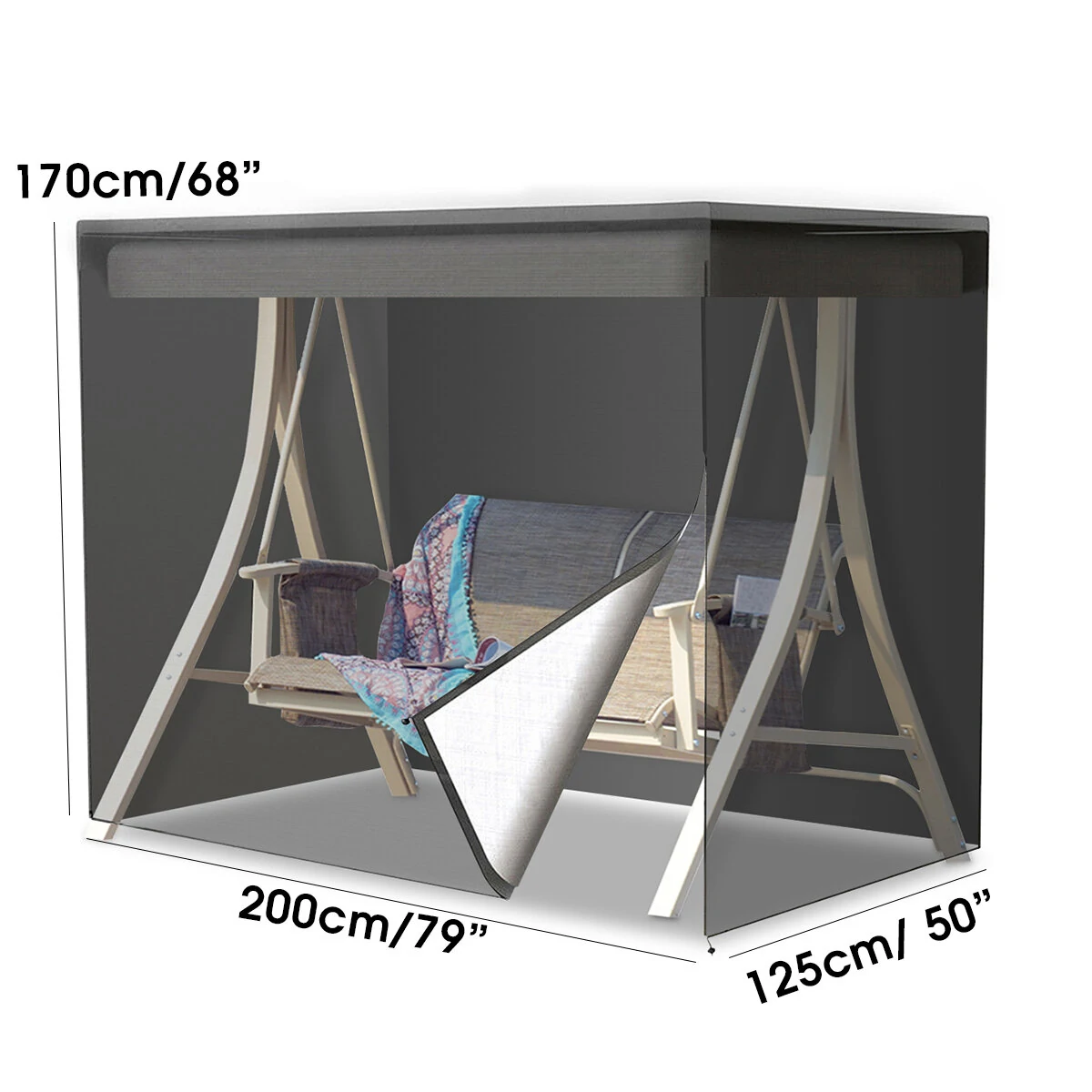 200x170x125cm 210D 3 Seater Swing Seat Chair Hammock Cover Outdoor Furniture Waterproof Cover Garden Yard Sofa Chair Cover Folding Dust Rain Protector — view 2