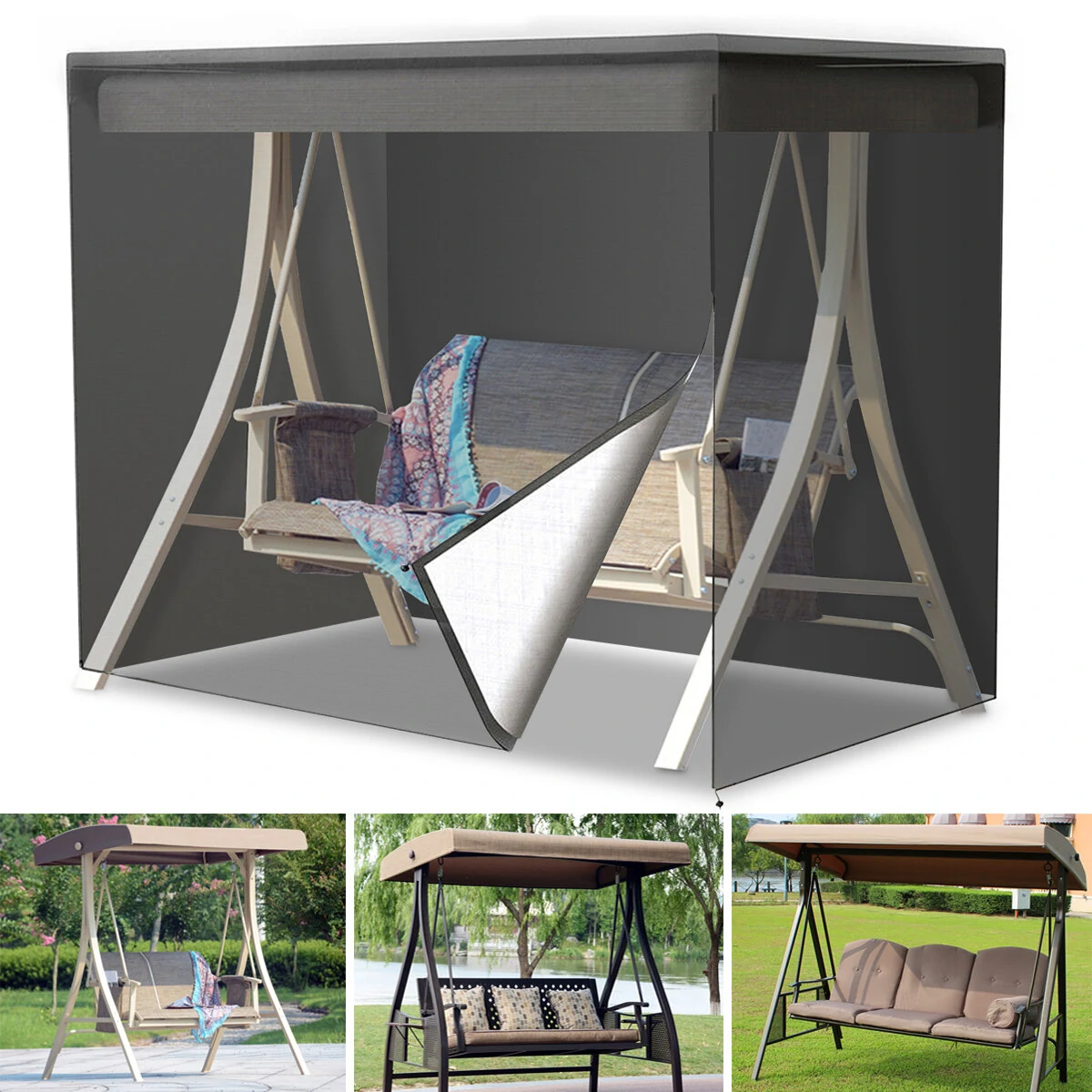 200x170x125cm 210D 3 Seater Swing Seat Chair Hammock Cover Outdoor Furniture Waterproof Cover Garden Yard Sofa Chair Cover Folding Dust Rain Protector — view 9