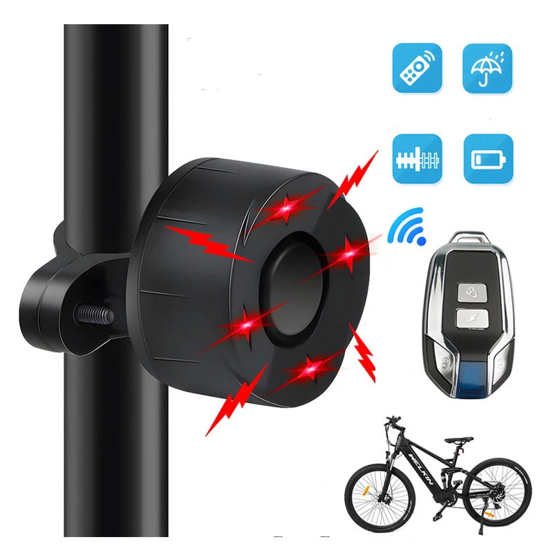 2023 Bike Alarm Light 700mAh Battery 4 Flashing Modes 110dB High Sound Bicycle Bell Horn Anti-theft Electric Waterproof Alarm with Remove Control for Cycling — image 1