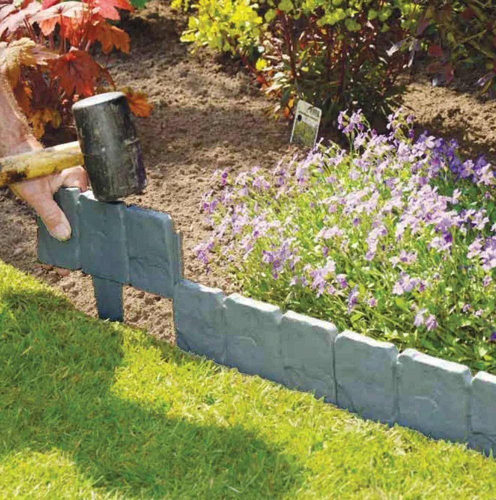 20Pcs Garden Fence Edging Cobbled Stone Effect Plastic Lawn Edging Plant Border Decorations — view 2