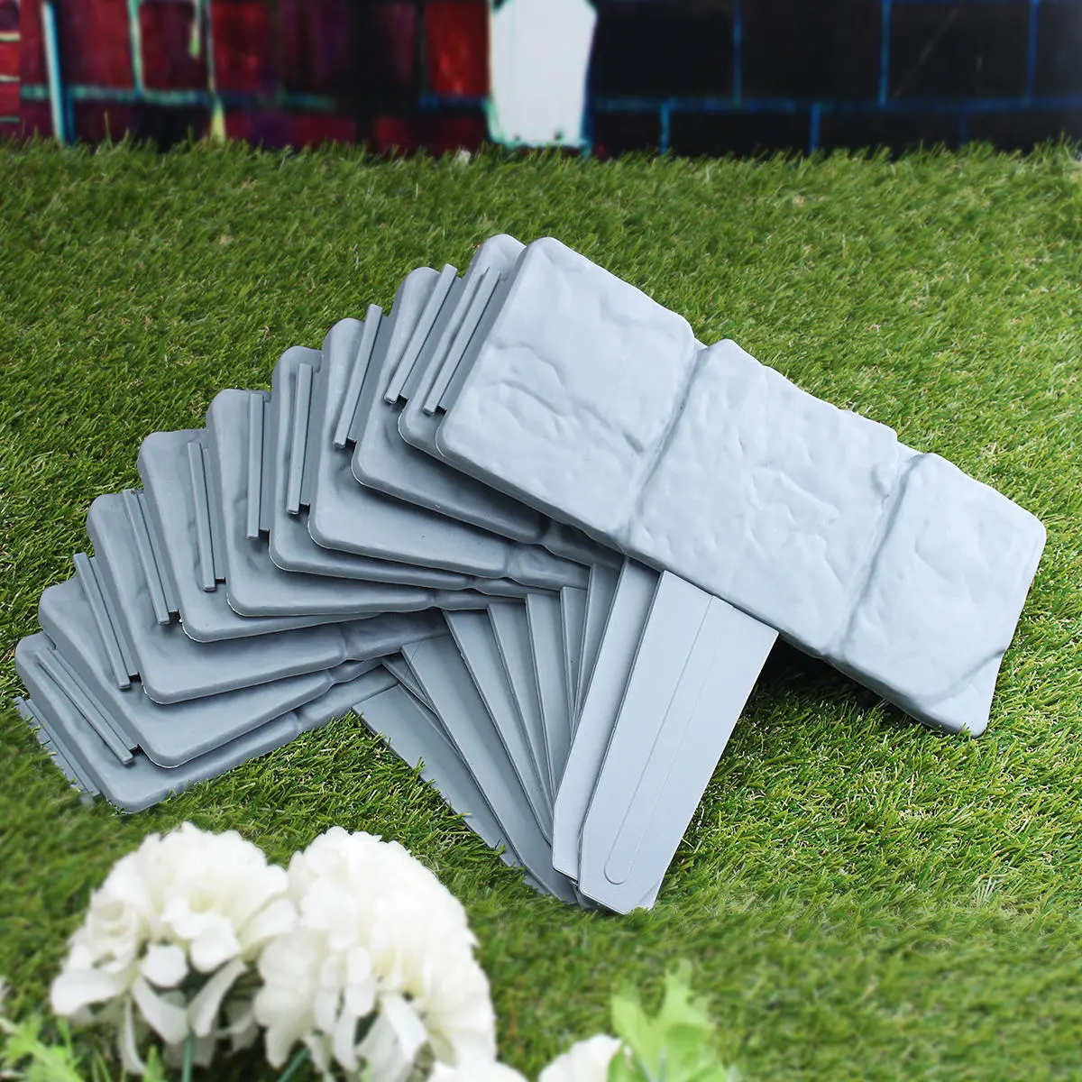 20Pcs Garden Fence Edging Cobbled Stone Effect Plastic Lawn Edging Plant Border Decorations — view 4