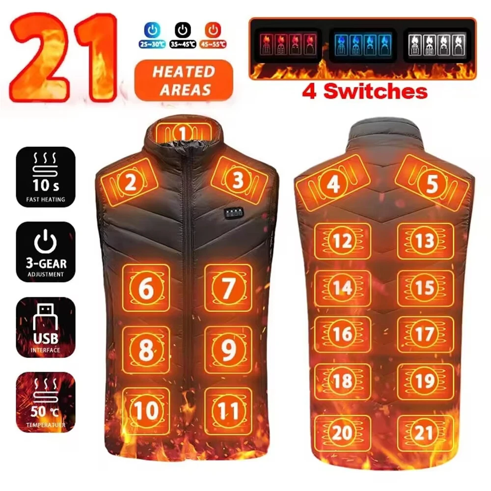 21 Heated Zones 4 Switches Electric Heated Jackets Sportswear Coat For Men Women Outdoor Camping — view 2