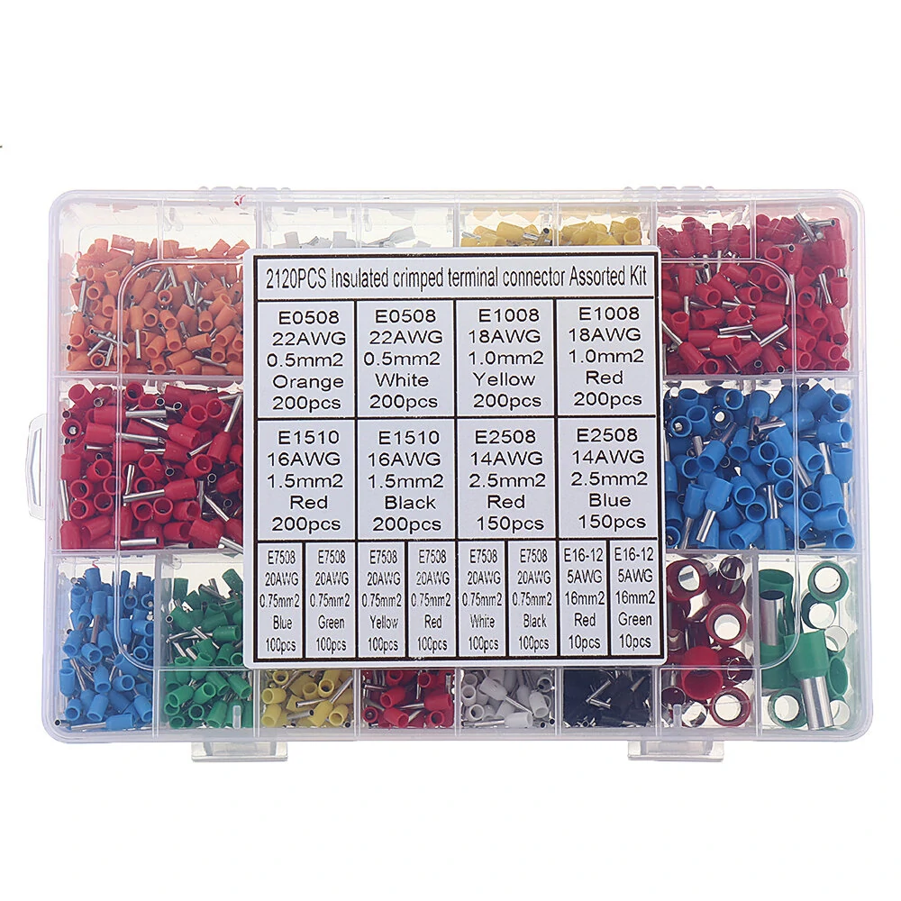 2120pcs Insulated Cord Pin End Terminals Tin-Plated Copper Crimp Connector Ferrules Kit Set For 22-5AWG — image 1