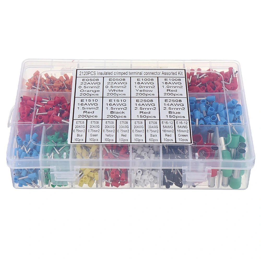 2120pcs Insulated Cord Pin End Terminals Tin-Plated Copper Crimp Connector Ferrules Kit Set For 22-5AWG — view 2