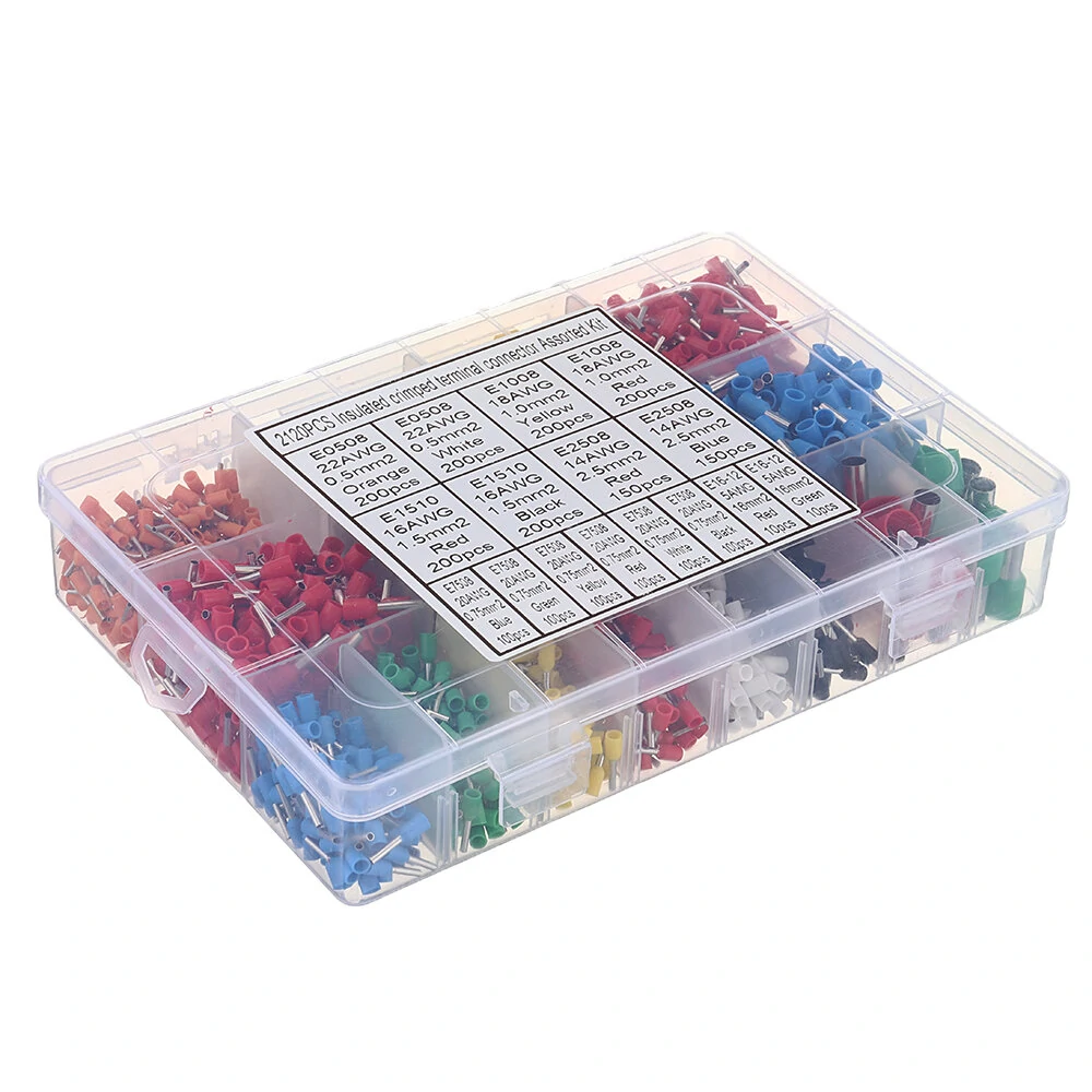 2120pcs Insulated Cord Pin End Terminals Tin-Plated Copper Crimp Connector Ferrules Kit Set For 22-5AWG — view 3
