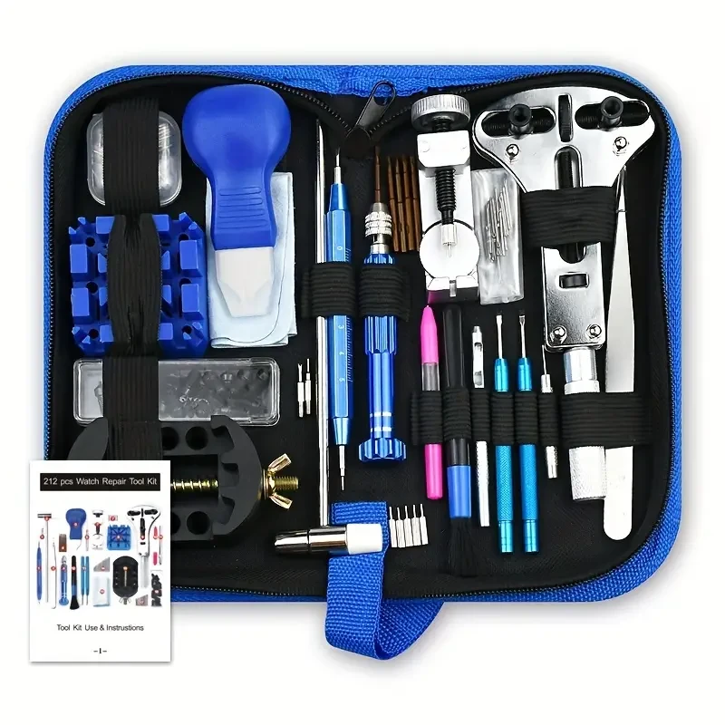 212pcs Watch Repair Tool Kit - Aluminum Alloy Watchmaker Set with Pry Knife, Screwdrivers, Pin Hammer, Band Link Tools for Watch Repairs — view 10