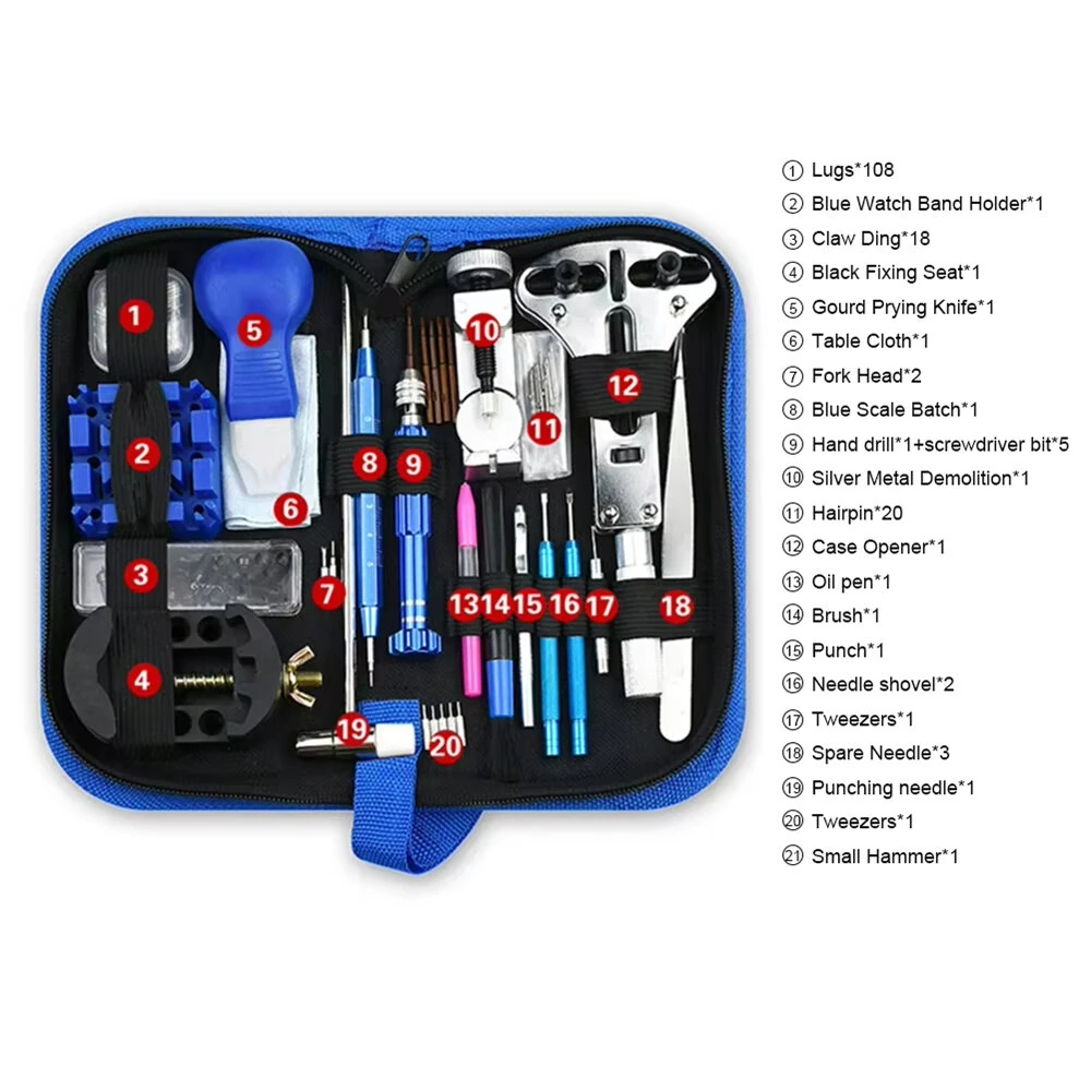 212pcs Watch Repair Tool Kit - Aluminum Alloy Watchmaker Set with Pry Knife, Screwdrivers, Pin Hammer, Band Link Tools for Watch Repairs — view 3