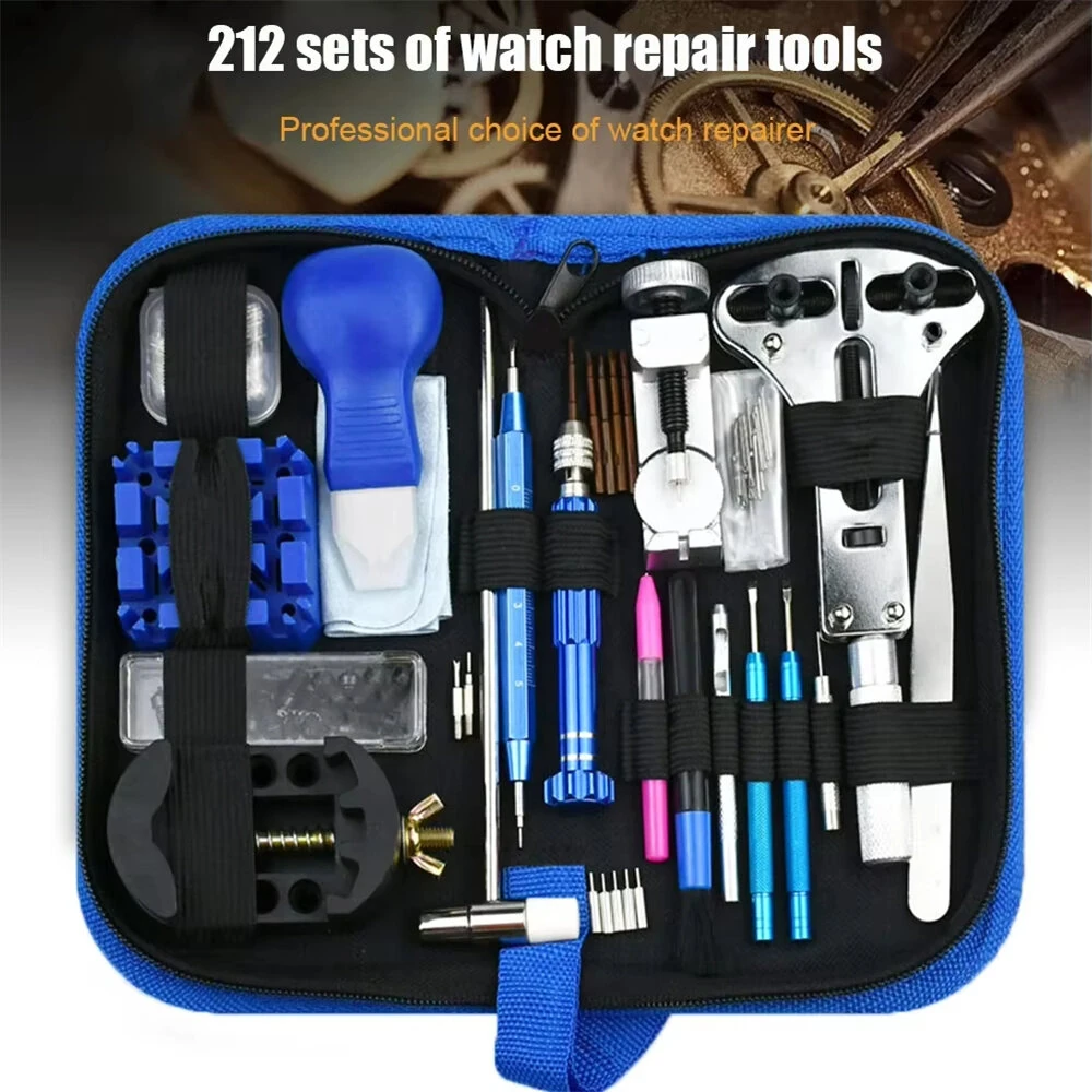 212pcs Watch Repair Tool Kit - Aluminum Alloy Watchmaker Set with Pry Knife, Screwdrivers, Pin Hammer, Band Link Tools for Watch Repairs — view 4