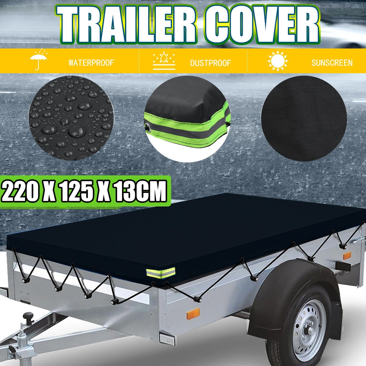 214x122cm Foldable Trailer Car Cover Waterproof Windproof Dust Protector With Rubber Belt — view 8