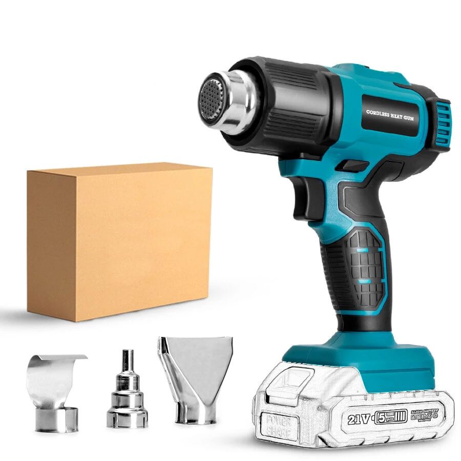 21V Cordless Rechargeable Hot Air Gun Adjustable Temperature 550℃ Compatible with Power Tools Battery Includes Nozzles Portable Heat Tool for Shrink Wrapping Paint Stripping Soldering — Pricio