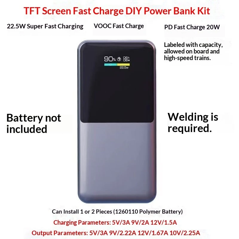22.5W Fast Charging Module DIY Power Bank Case TFT Color Screen Digital Display 3.7V Ternary Lithium Battery Motherboard Kit — view 6