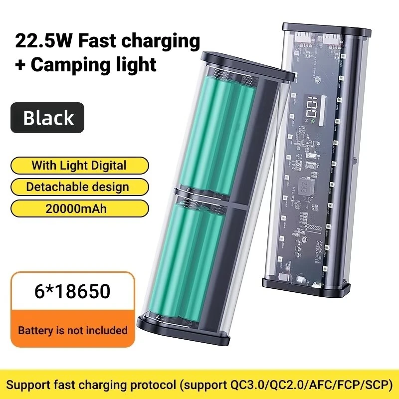 22.5W Power Bank Case 6x18650 Battery Fast Charging LED Digital Display Multi-Device Portable Battery Storage Box — view 4