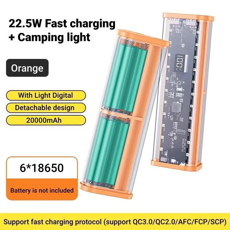 22.5W Power Bank Case 6x18650 Battery Fast Charging LED Digital Display Multi-Device Portable Battery Storage Box — view 5