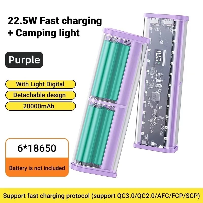 22.5W Power Bank Case 6x18650 Battery Fast Charging LED Digital Display Multi-Device Portable Battery Storage Box — view 6