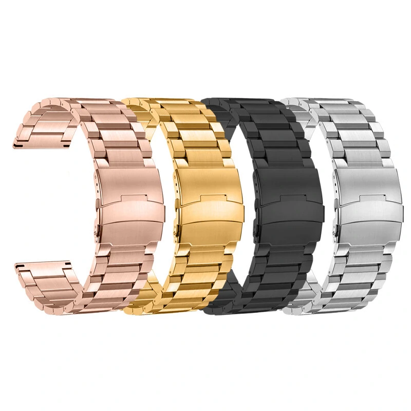 22mm Three-bead Trapezoidal Stainless Steel Watch Straps Smart Watch Band Replacement Strap — image 1