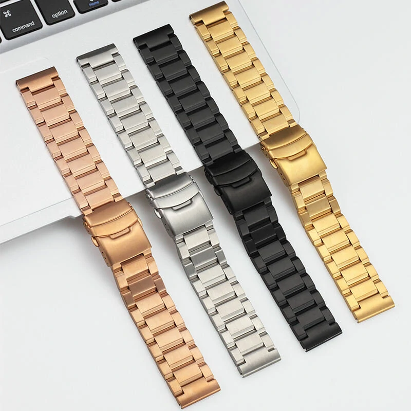 22mm Three-bead Trapezoidal Stainless Steel Watch Straps Smart Watch Band Replacement Strap — view 2