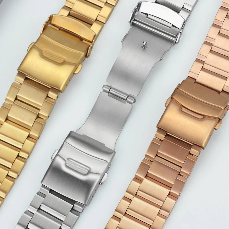 22mm Three-bead Trapezoidal Stainless Steel Watch Straps Smart Watch Band Replacement Strap — view 3