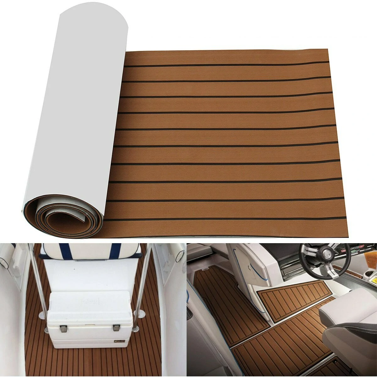 2400x600x6mm EVA Foam Brown With Black Line Boat Flooring Faux Teak Sheet Pad — view 11