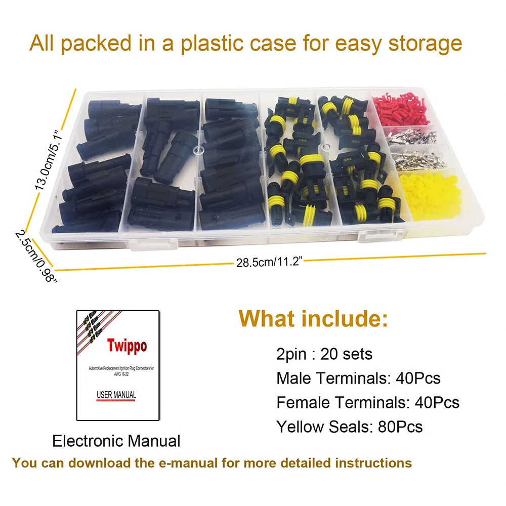 240Pcs 20 Kits 2 Pin Connector Automotive Electrical Connectors Quick Connect 2 Pin Wire Connectors Waterproof Connector 2 Way Wire Connector — view 9