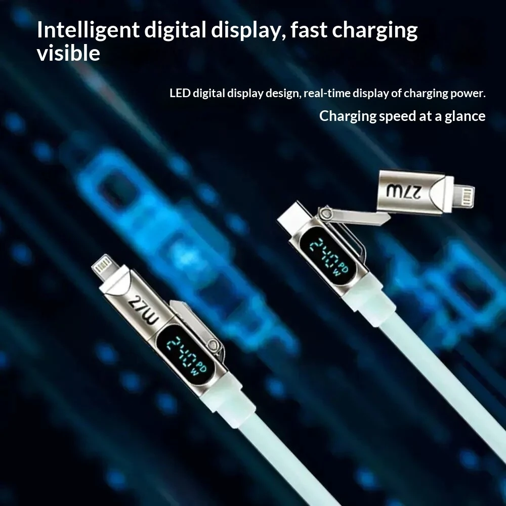 240W 4-in-1 Liquid Silicone Cable USB-A/Type-C to iP/Type-C Cable with LED Digital Display Fast Charging Data Transmission Copper Core Line 1.8M Long for iPhone 17 17Pro Max 16 15 14 13 for Huawei Mate XTs for Xiaomi 17pro for OPPO — view 5