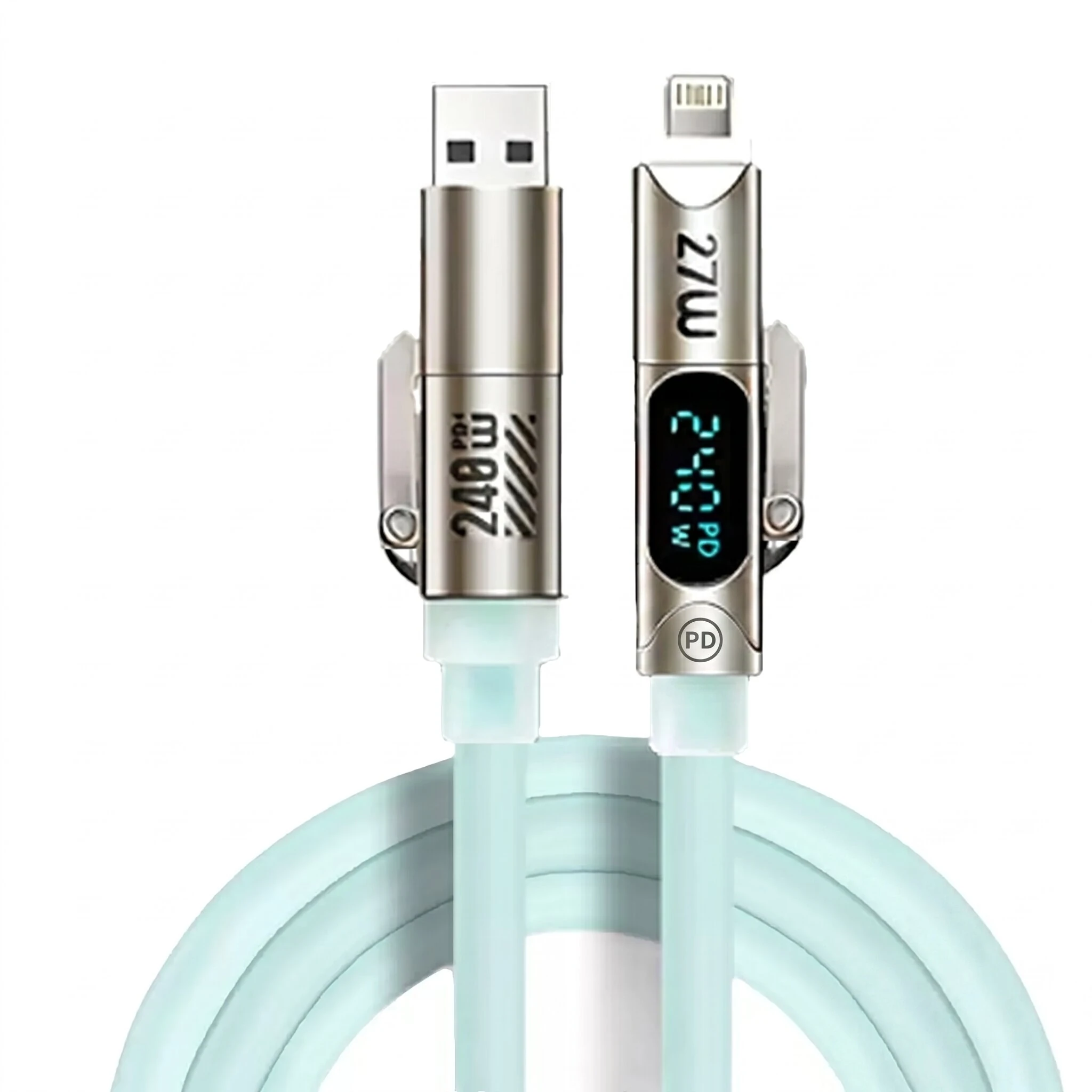 240W 4-in-1 Liquid Silicone Cable USB-A/Type-C to iP/Type-C Cable with LED Digital Display Fast Charging Data Transmission Copper Core Line 1.8M Long for iPhone 17 17Pro Max 16 15 14 13 for Huawei Mate XTs for Xiaomi 17pro for OPPO — view 6