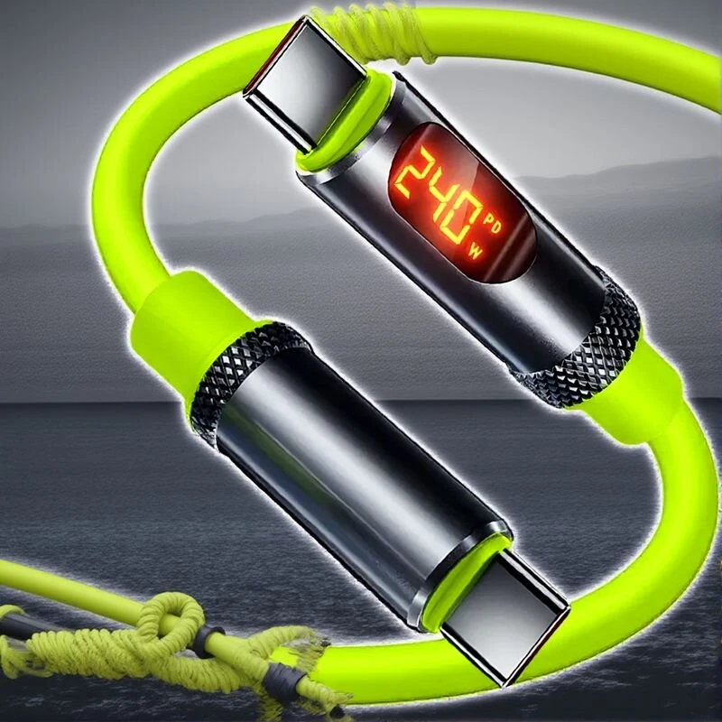 240W Super Fast Charging Cable with LED Display USB C To Type C Dual Type-C Quick Car Data Cable — Pricio
